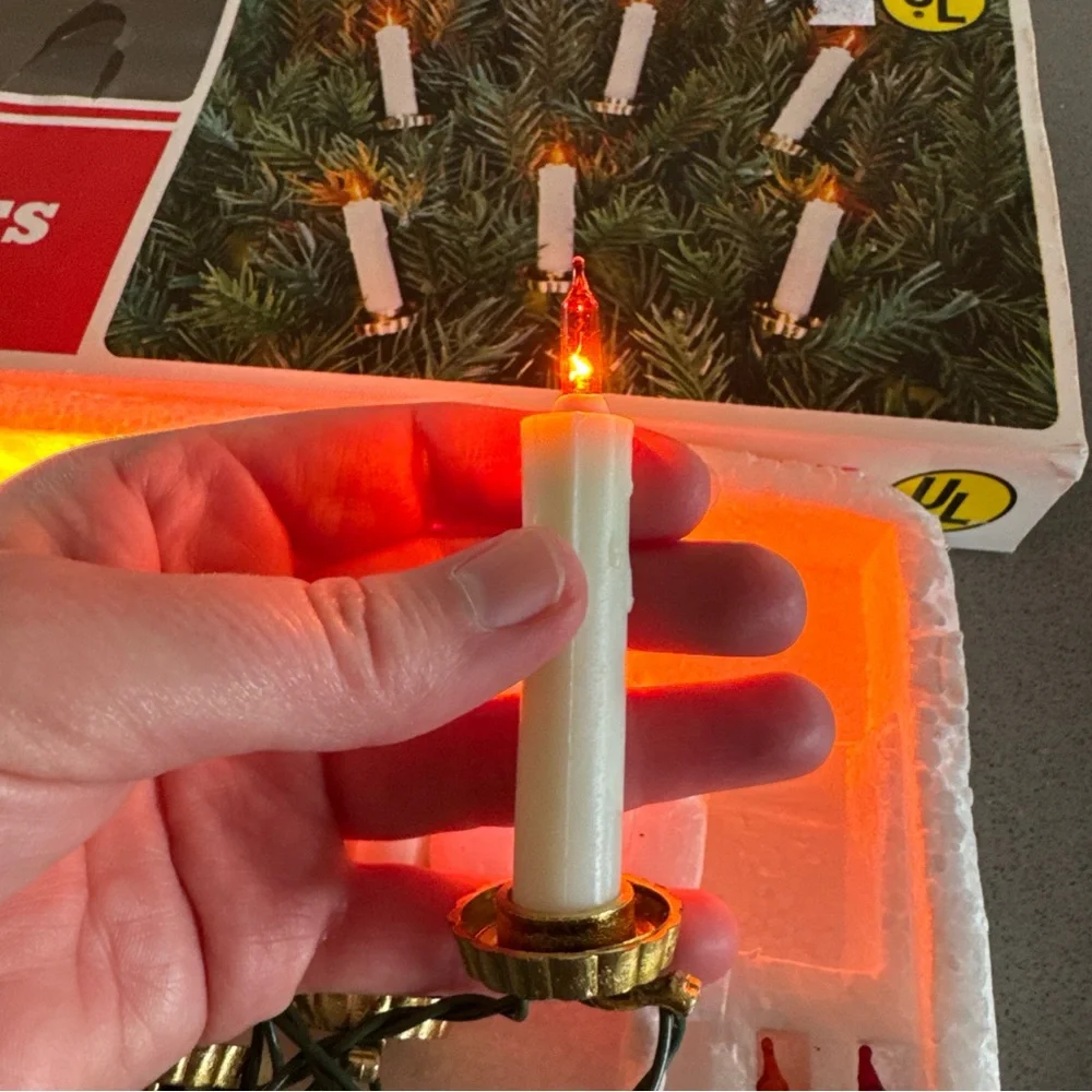 Vintage 10 Clip On Flame Candle Tree Lights Working! Christmas